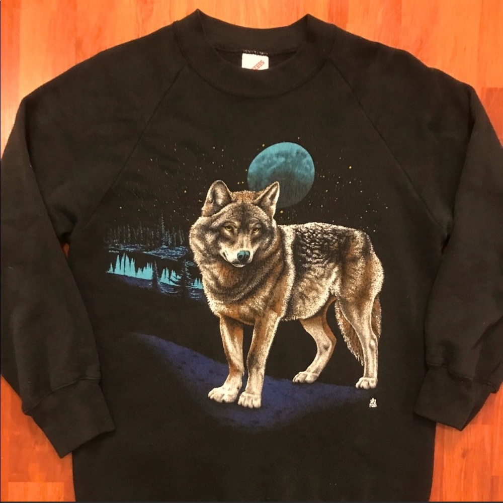1987 Rare Vintage Wolf print long sleeve sweatshirt S